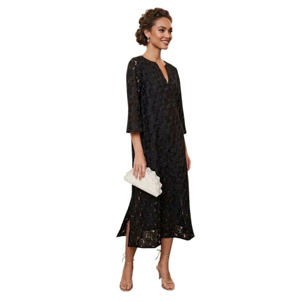 Tuckernuck Jaime Lace Midi Dress Black Floral V-Neck 3/4 Sleeve Small NWT